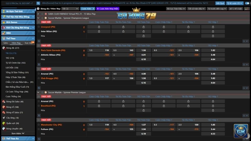 Bảng kèo chi tiết, cập nhật nhanh giúp bet thủ dễ dàng chốt kèo.