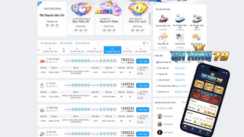 Giao diện Xổ Số GAKING79 dễ sử dụng cho lô đề online